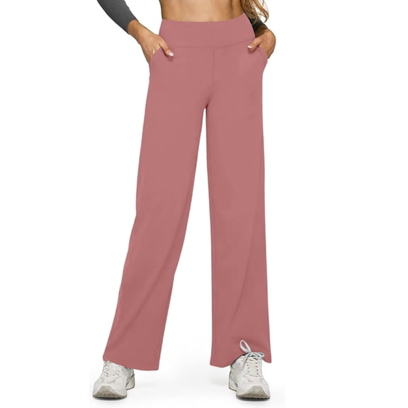 Women's High Waist Straight Leg Pants, Loose Pocket Yoga Pants, Casual Comfort Trousers for Lounge and Sport, Versatile and Comfortable,Light pink,S