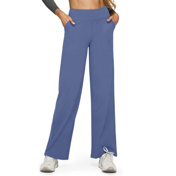 Women's High Waist Straight Leg Pants, Loose Pocket Yoga Pants, Casual Comfort Trousers for Lounge and Sport, Versatile and Comfortable,Royal Blue,M