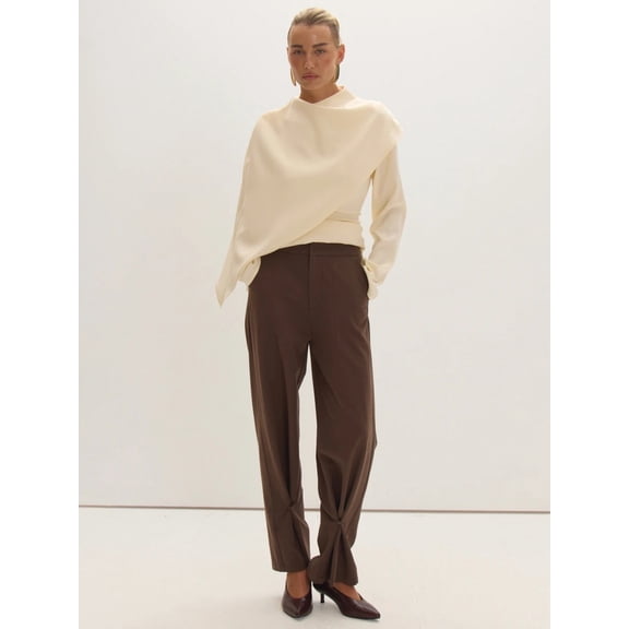 Women's High Waist Straight Leg Trousers Front Slit with Knot Detail Dress Pants with Pockets for Office Business Casual Wear