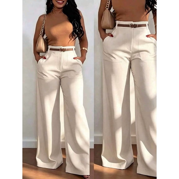 Women's High Waist Straight Leg Wide Leg Casual Commuter Lo