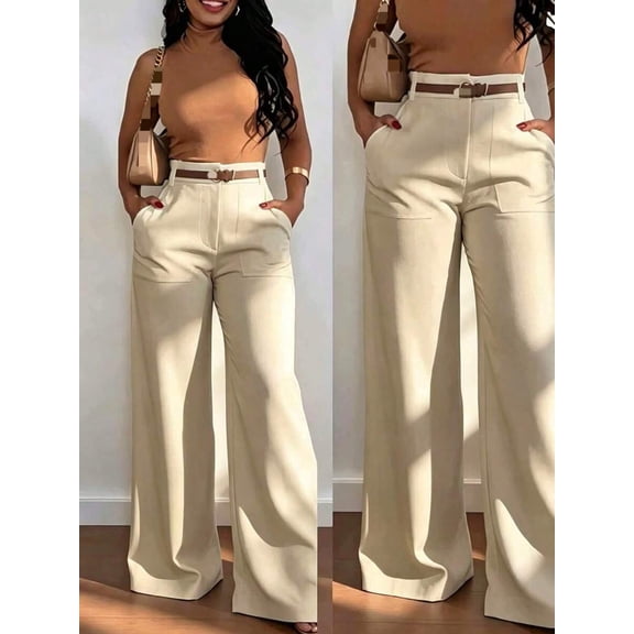 Women's High Waist Straight Leg Wide Leg Casual Commute Long Pants With Pockets, Fashionable Versatile Quality For Autumn/Winter, Halloween, Christmas