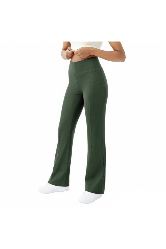 Women's High Waist Straight Leg Yoga Pants,Tummy Control Workout Pants,Booty Lifting Fitness Trousers,Squat Proof Exercise Pants, Comfortable Straight Cut Bottoms, Athletic Casual Wear Blackish Green