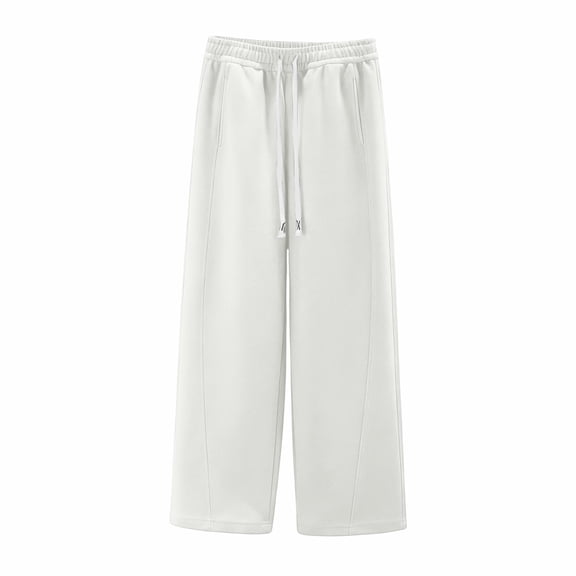 Women's High Waist Straight Loose Slim Scimitar Sports Sweatpants Casual Trousers, White, Size L