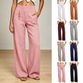 thumbnail image 1 of Women's High Waist Straight Wide Leg Work Pants Elastic Waistband Business Casual Flowy Trousers with Pockets Dress Slacks Daily Wear White, 1 of 9
