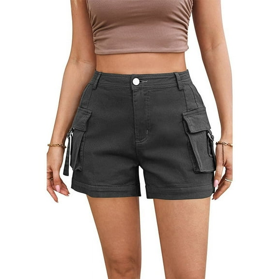 Women's High Waist Stretch Cargo Shorts - Summer Casual Workwear Utility Shorts with Pockets
