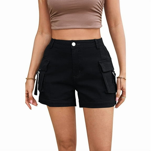 Women's High Waist Stretch Cargo Shorts - Summer Casual Workwear Utility Shorts with Pockets