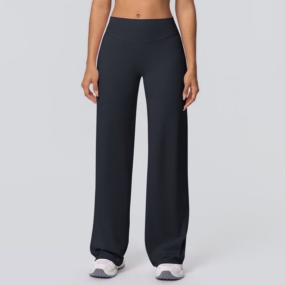 Women's High Waist Stretchy No Front Seam Straight Wide Leg Yoga Workout Sweatpants, Black M
