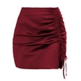 thumbnail image 1 of Women's High Waist Stretchy Side Slit Drawstring Ruched Slim Fit Mini Pencil Skirts Short Party Club Skirts, 1 of 6