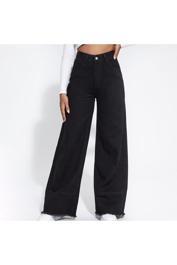 Women's High Waist Stretchy Straight Leg Wide Leg Pants, Tummy Control Flattering Fit, Casual Chic Daily Wear, Office Business Comfort, Soft | TruBelle,Black L