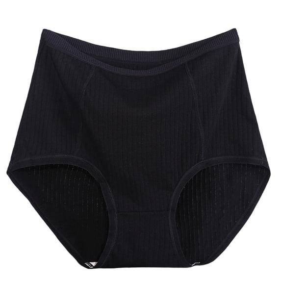 Women's High Waist Striped Underwear Plus Size Breathable Panties, Ribbed Knit Full Coverage Briefs, Soft Stretch Textured Daily Underwear for Women Black 2XL