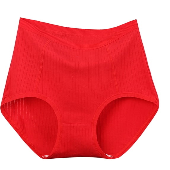 Women's High Waist Striped Underwear Plus Size Breathable Panties, Ribbed Knit Full Coverage Briefs, Soft Stretch Textured Daily Underwear for Women Red 4XL