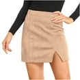 thumbnail image 1 of Women's High Waist Suede Solid Color Side Split Slim Fitted Short Pencil Mini Skirt for Women, 1 of 5