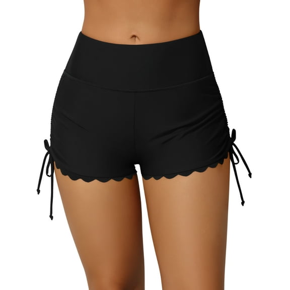 Women's High Waist Swim Shorts Side Drawstring Tummy Control Swimsuits Bottoms