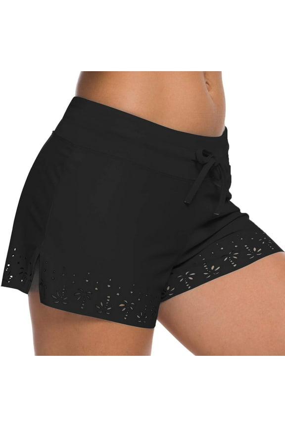 Women's High Waist Swim Shorts with Pockets - Wide Elastic Band, Boyshorts, Quick-Dry for Beach Sports