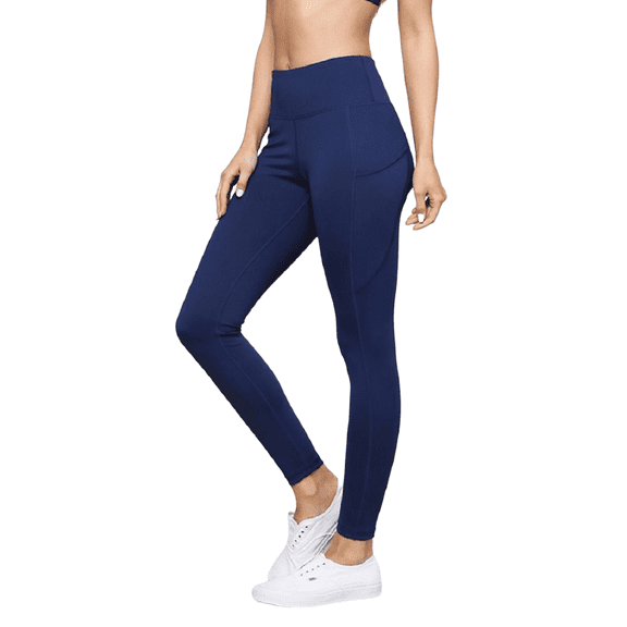 Women's High Waist Tech Pocket Activewear Leggings - Navy Blue, S