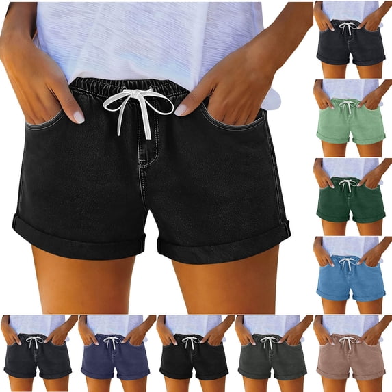 Women's High Waist Tencel Linen Blend Straight Leg Shorts Cuffed Hem Pockets Casual Summer Bottoms with Drawstring Sky Blue