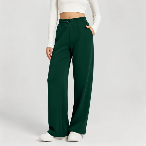 Women's High Waist Thin Drawstring Wide Leg Sweatpants,Loose Casual Track Pants with Pockets,Army Green,Women's Plus Size M