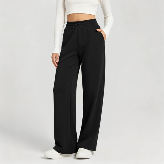 Women's High Waist Thin Drawstring Wide Leg Sweatpants,Loose Casual Track Pants with Pockets,Black,Women's Plus Size XL