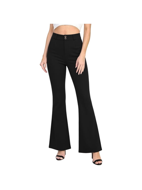 Women's High Waist Trousers Ladies Flared Solid Color Comfy Elegant Casual Lightweight Tummy Control Smart Pants Classic Bootcut Fashion Button Daily Leisure Sports Leggings