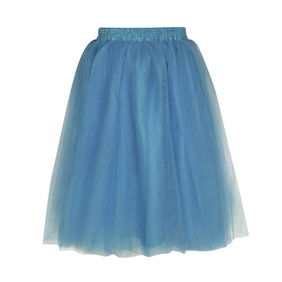 Women's High Waist Tulle Tutu Midi Skirt Pleated A-Line Swing Skirt Flared Skater Vintage Mesh Layered Skirts (X-Large, Sky Blue)
