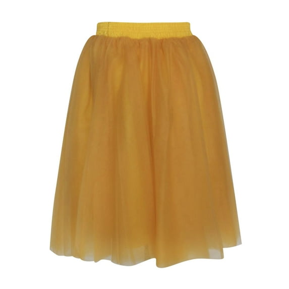 Women's High Waist Tulle Tutu Midi Skirt Pleated A-Line Swing Skirt Flared Skater Vintage Mesh Layered Skirts (X-Large, Yellow)