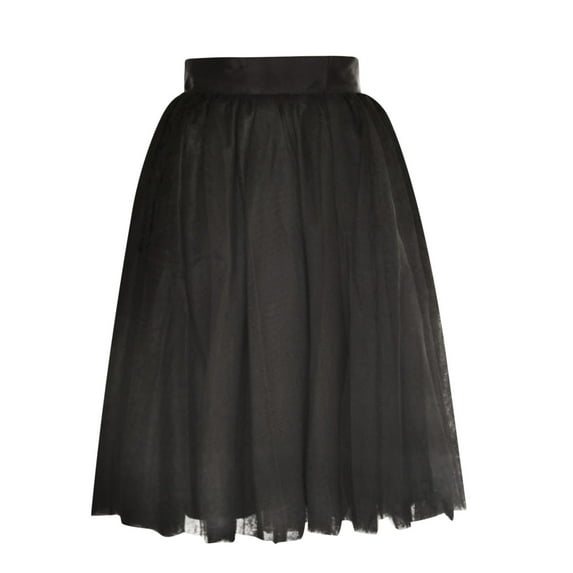 Women's High Waist Tulle Tutu Midi Skirt Pleated A-Line Swing Skirt Flared Skater Vintage Mesh Layered Skirts
