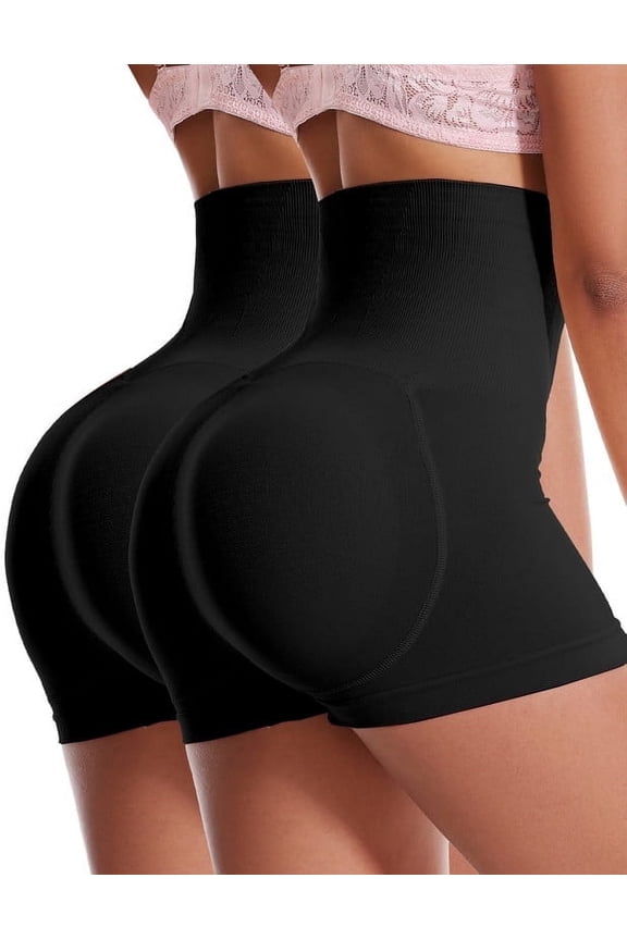 Women's High Waist Tummy Control & Butt Lift Shapewear Boyshorts, 2-Pack Hip Enhancer Underwear, Breathable Comfort, ( Black+Black XL)