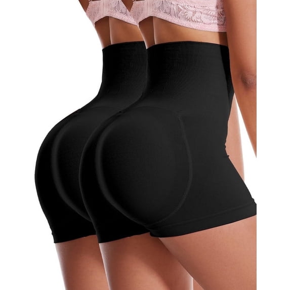 GAI YI Women's High Waist Tummy Control & Butt Lift Shapewear Boyshorts, 2-Pack Hip Enhancer Underwear, Breathable Comfort, ( Black+Black XL)