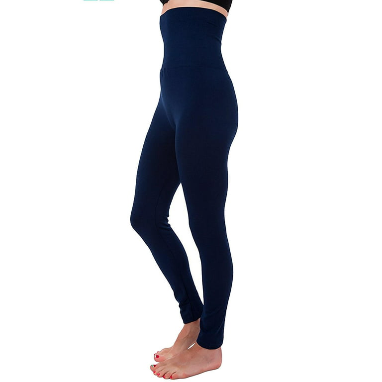 Fleece Lined Leggings Women - Thick Soft High Waisted Black Tummy Control  Thermal Warm Velvet Pants For Winter Navy Blue XL