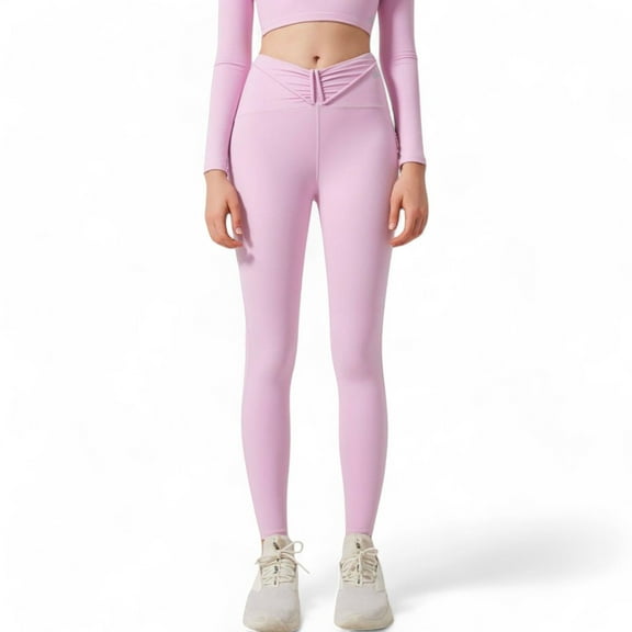Women's High-Waist Twist Detail Full-Length Leggings - Small, Pink