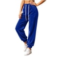 thumbnail image 1 of Women's High Waist Velvet Jogger Sweatpants, Ghalytn Drawstring Elastic Waist Soft Velour Casual Pants with Side Pockets, 1 of 7
