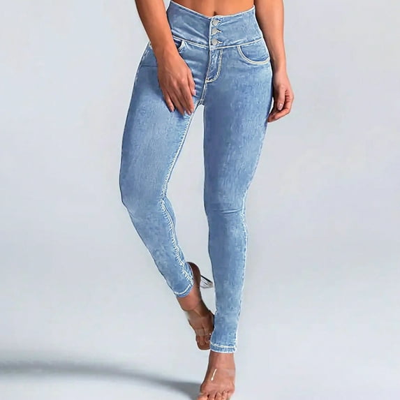 Women's High Waist Washed Straight Leg Jeans, Fashion Versatile Denim Pants for Women, Mid Stretch Comfort Fit Jeans, Casual Everyday Wear,Light Blue,M