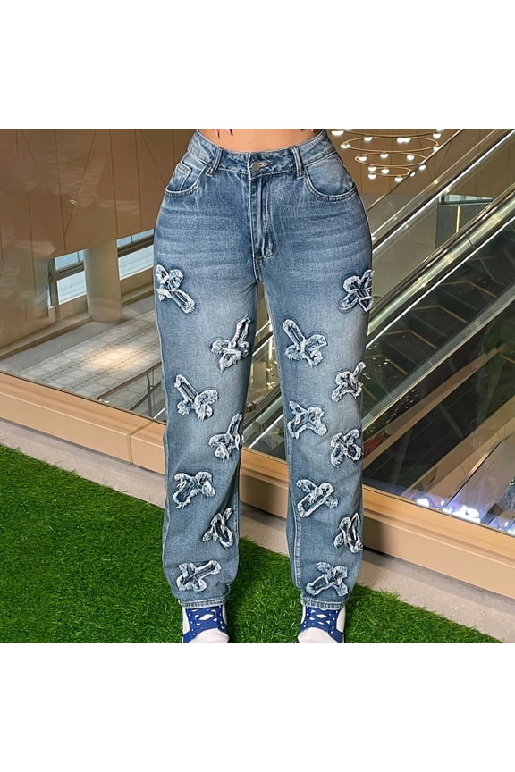 Women's High Waist Washed Straight Leg Jeans, Fashion Versatile Denim Pants for Women, Non Stretch Classic Fit Jeans, Casual Everyday Wear,Light Blue,L