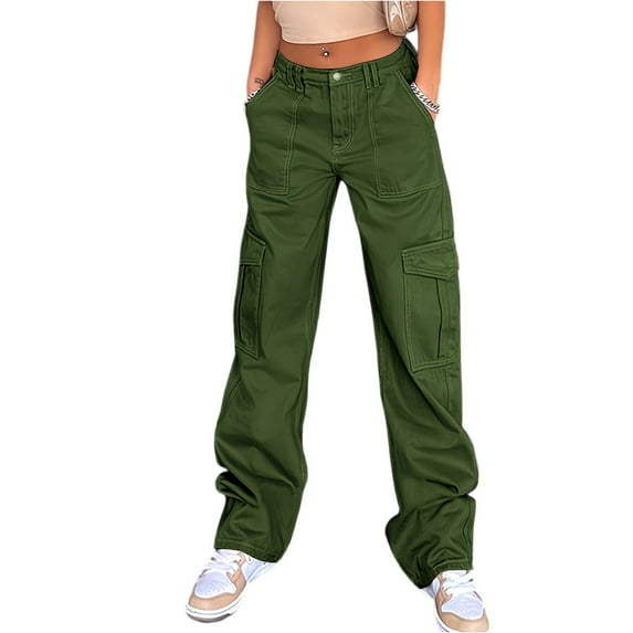 Women's High Waist Washed Straight-Leg Jeans - Solid Color Versatile Non-Stretchy Casual Pants, Dark Green Size XXL