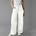 thumbnail image 1 of Women's High Waist Wide Leg Baggy Jeans with Stretch Comfort Fit and Pull-On Button Fly Design Medium Blue Wash Denim Pants for Casual Daily Wear Street Style and Weekend Outings White XL, 1 of 8