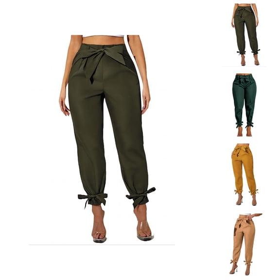 Women's High Waist Wide Leg Casual Pants With Bow Detail Women’S Capris