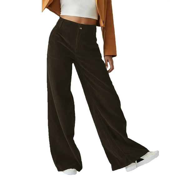 Women's High Waist Wide Leg Corduroy Pants Casual Loose Fit Trousers for All Seasons Navy Blue