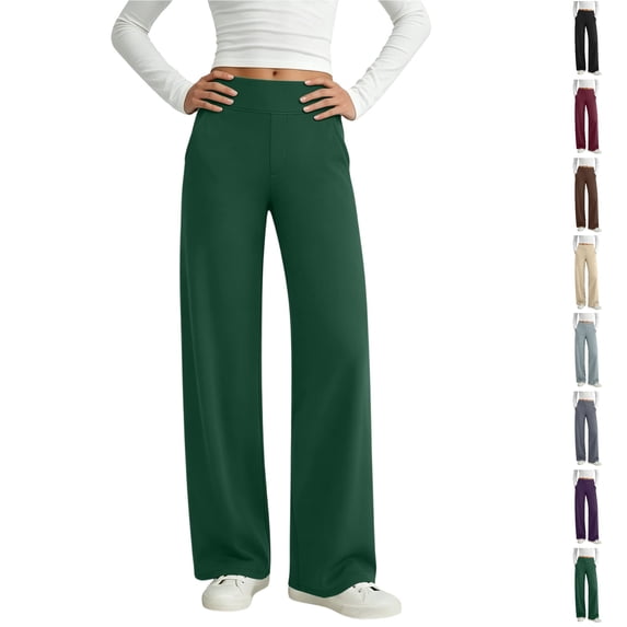 Women's High Waist Wide Leg Dress Pants, Ghalytn Pull-On Stretch Casual Office Pants with Side Pockets