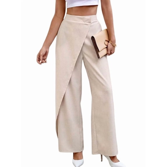 Women's High Waist Wide Leg Elegant Wrap Front Waisted Suit Trousers Pants Color M
