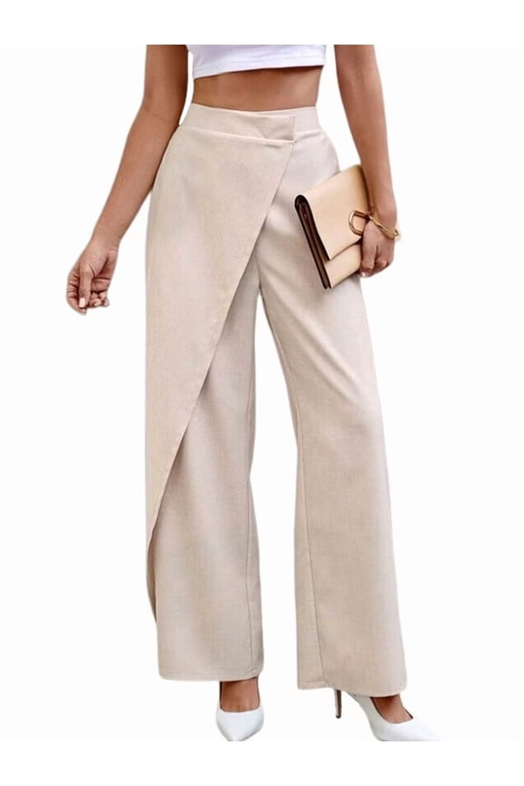 Women's High Waist Wide Leg Elegant Wrap Front Waisted Suit Trousers Pants Color S