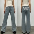 thumbnail image 1 of Women's High Waist Wide Leg Jeans, Butterfly Print Denim Pants, Relaxed Fit Straight Leg Vintage Washed Jeans for Women, Casual Retro Jeans and Daily Outfits-Light Blue, 1 of 7