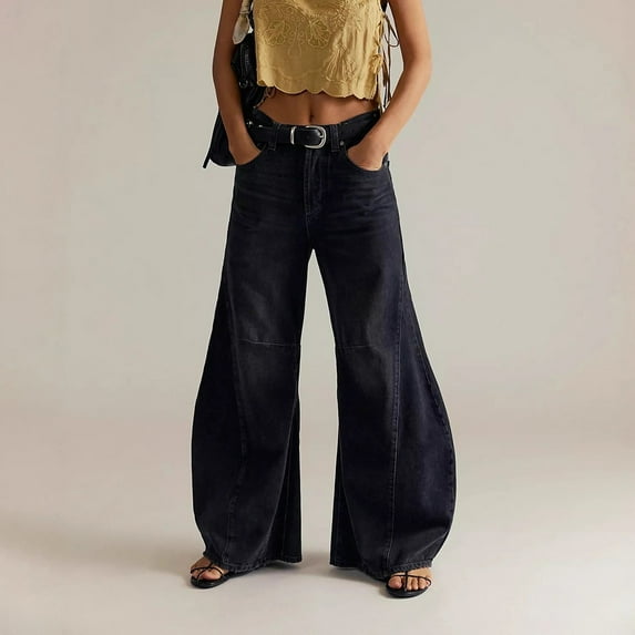 Women's High Waist Wide Leg Jeans, Mid Rise Baggy Denim Pants with Vintage Wash, Comfortable Stretchable Loose Fit Trouser, Soft Cotton Blend Retro Style Jeans for Women,Casual Relaxed Fit Jeans