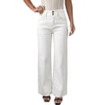 thumbnail image 1 of Women's High Waist Wide Leg Jeans – Solid White Denim Trousers with 2-Button Closure, Casual Daily Wear, 4, 1 of 5