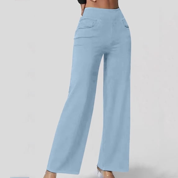 Women's High Waist Wide Leg Jeggings Stretch Pull On Denim Jeans Straight Leg Sweatpants with Pockets BU2 M