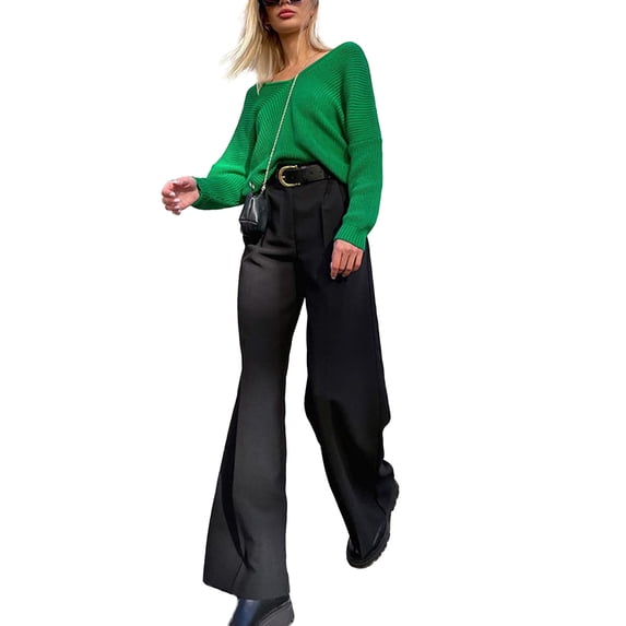 Women's High Waist Wide Leg Long Pants Casual Business Classic Fit Straight Leg Suit Pant Flowy Palazzo Trousers