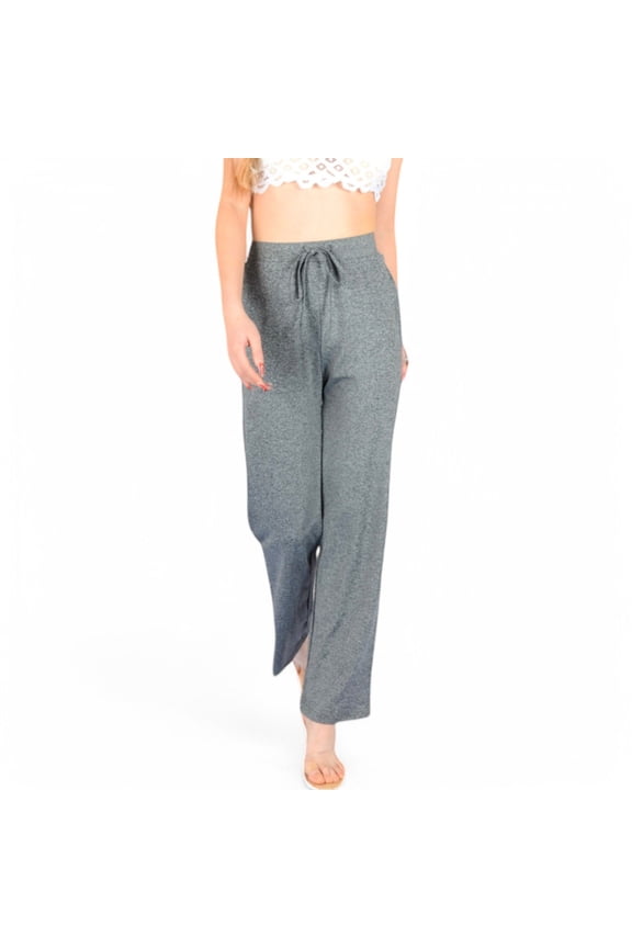 Women's High Waist Wide Leg Lounge Pants with Drawstring- Gray,Small