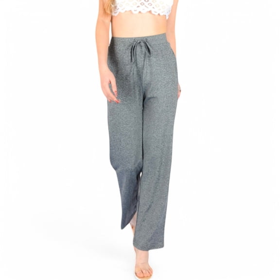 Women's High Waist Wide Leg Lounge Pants with Drawstring- Gray,Small