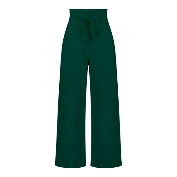 Women's High Waist Wide Leg Pants Business Work Office Casual Flared Palazzo Long Pants Belted Trousers S Green