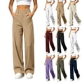 thumbnail image 1 of Women's High Waist Wide Leg Pants, Button Zip Fly Casual Straight Trousers with Large Front Patch Pockets, Flowy Floor Length Business Casual Suit Pants, 1 of 6