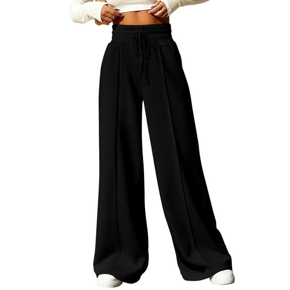 Women's High Waist Wide Leg Pants, Casual Loose Fit Lounge Trousers with Drawstring for Daily Wear